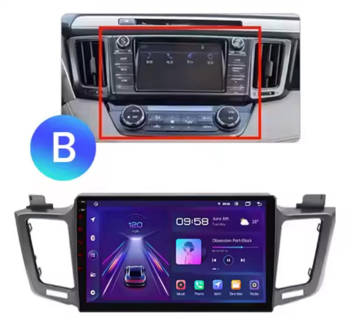 Navigatiesysteem auto met scherm - autoradio geschikt voor Android en iOS - wifi bluetooth radio - geschikt voor Toyota RAV4 2013-2019