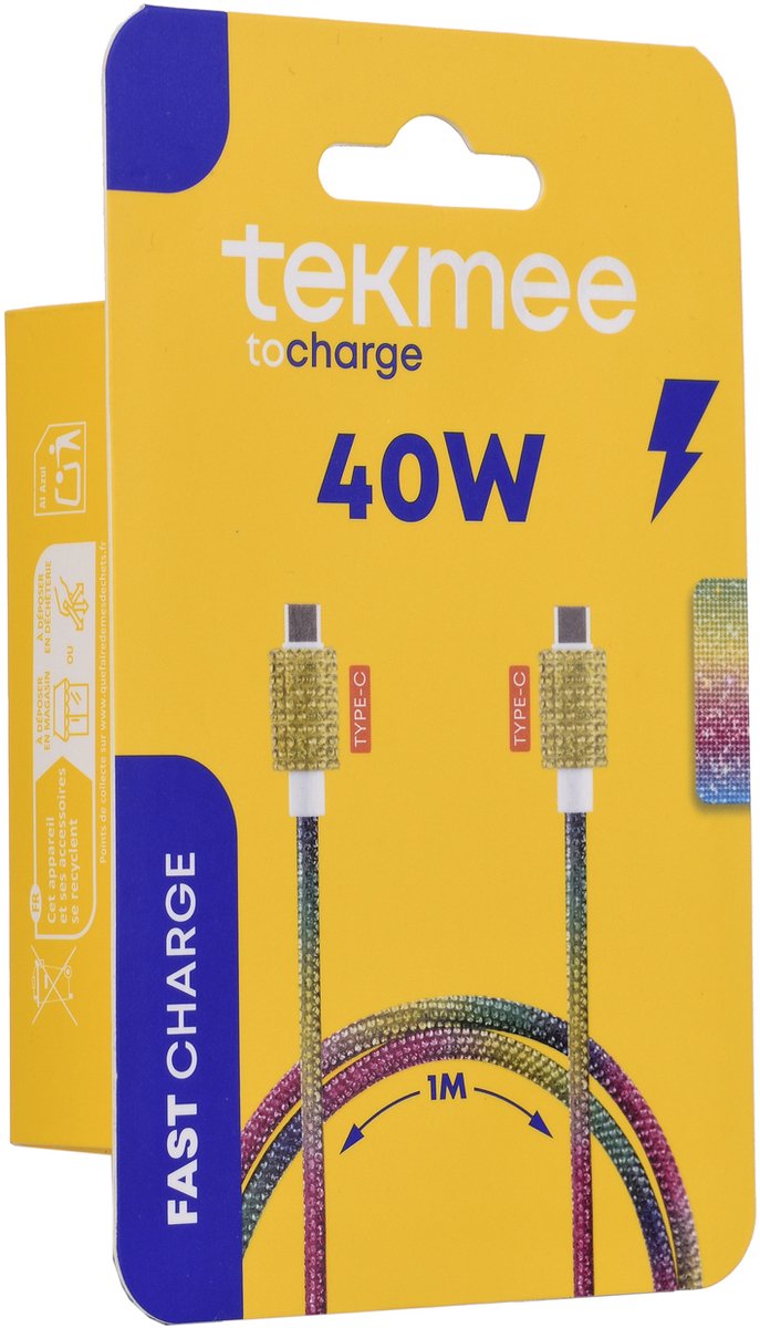 Tekmee Oplaadkabel - USB-C naar USB-C Kabel – 40W Snelladen – 1M