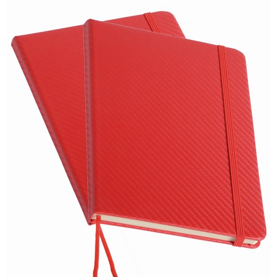 Notitieboekje/Schrift harde kaft - 2x - rood - A5 formaat - met sluitband en bladwijzer - gelinieerd - 80 pagina
