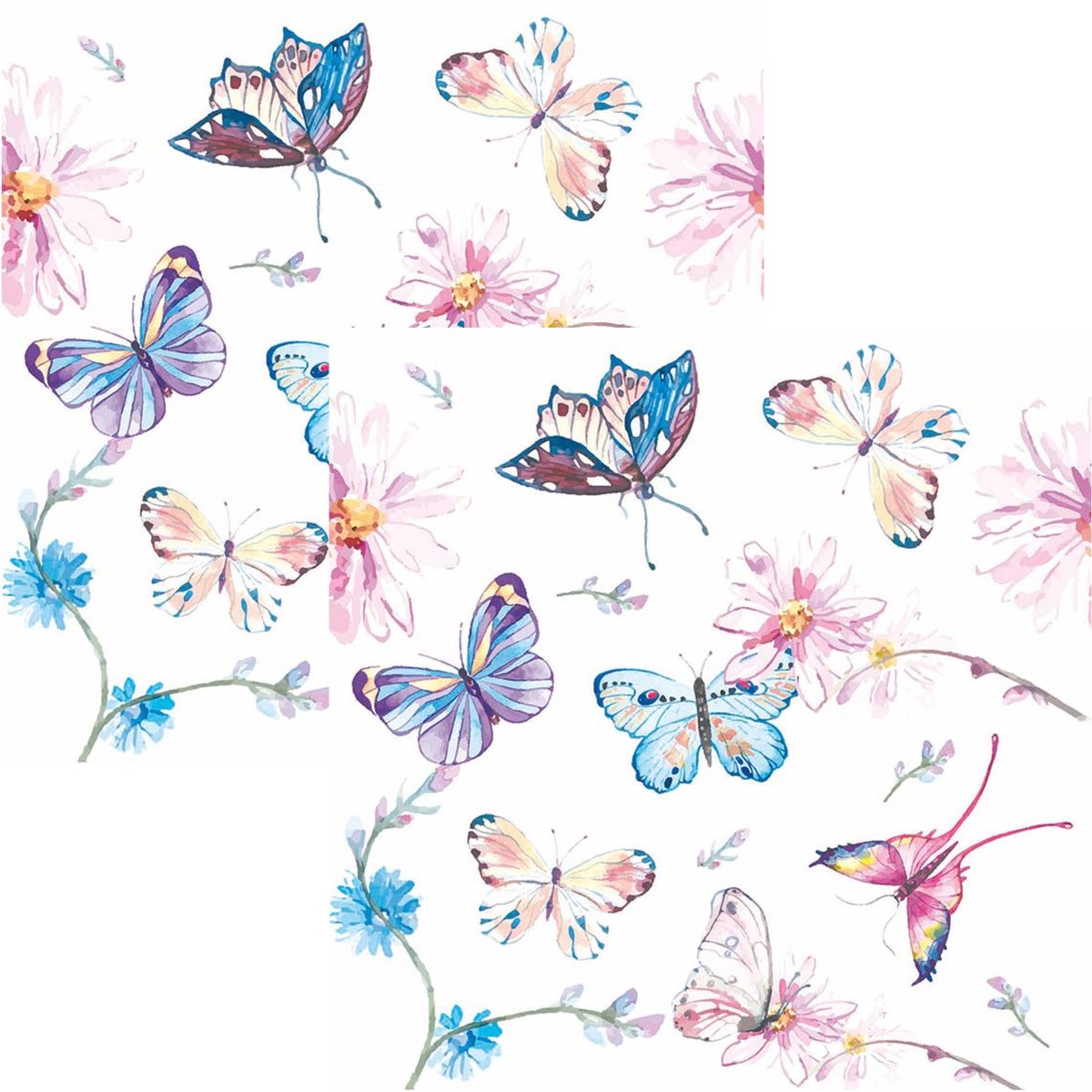 Paperdesign Servetten Vlinders - 40x stuks - 3 laags - 33 x 33 cm - bloemen - lentefeest