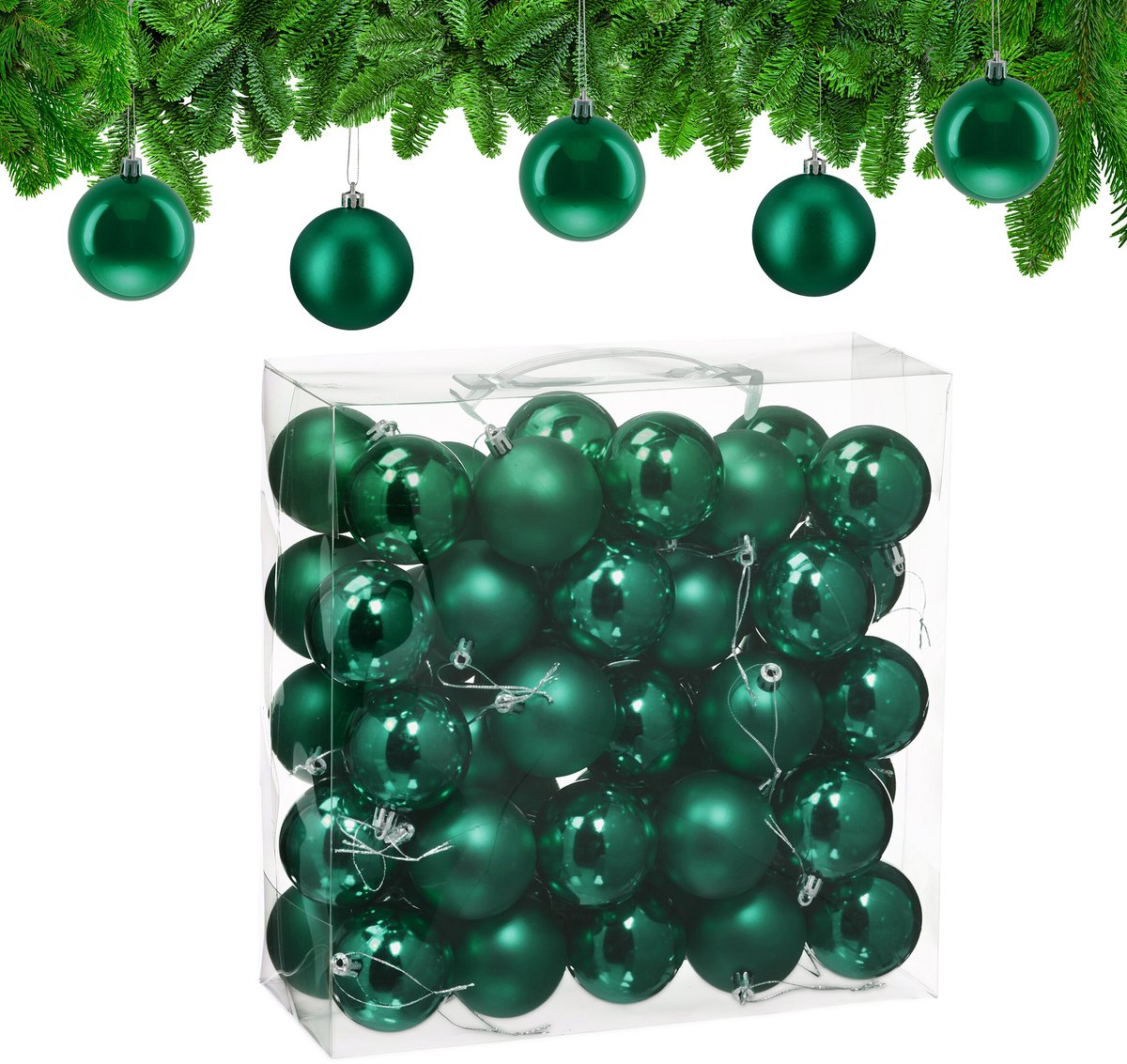 kerstballen set van 50 - Ø 6 cm - glanzend - mat - kunststof - donkergroen
