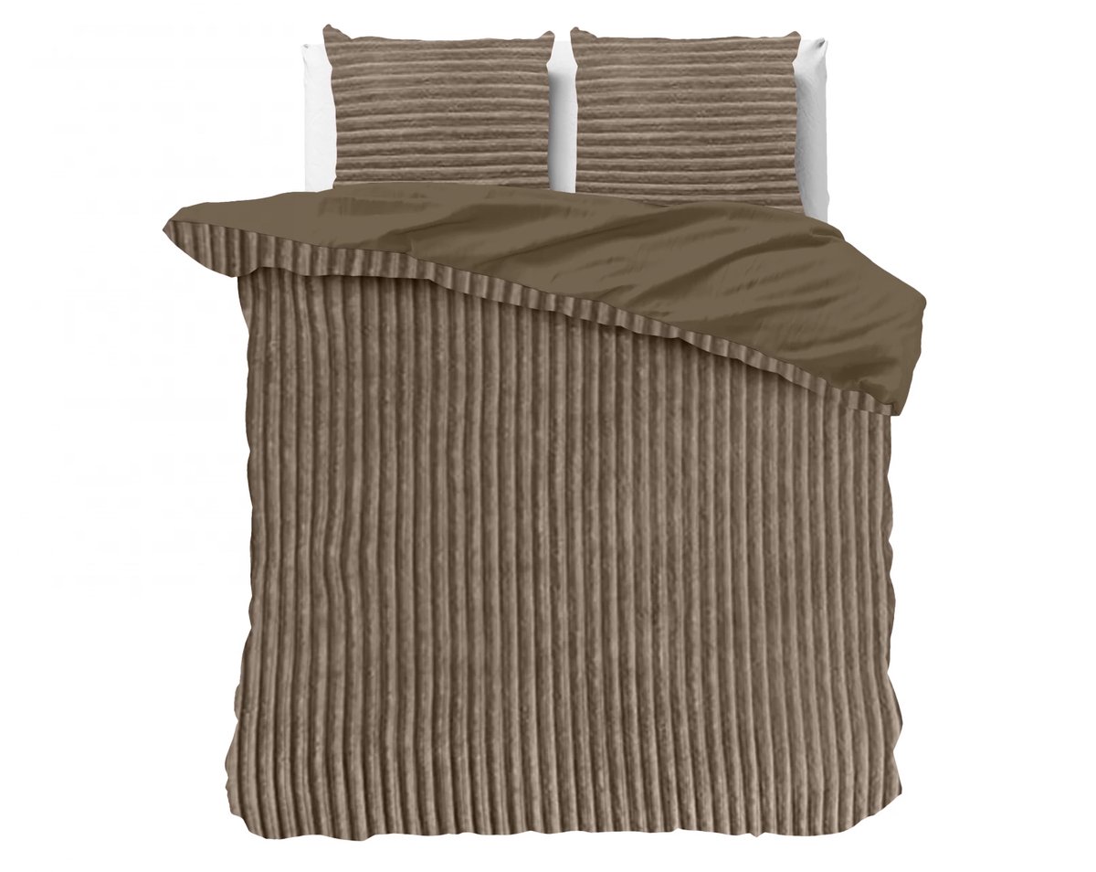 Husch Rib Teddy Dekbedovertrek - Taupe - Lits- Jumeaux - 240x200/220 cm - Heerlijk Zachte Teddy