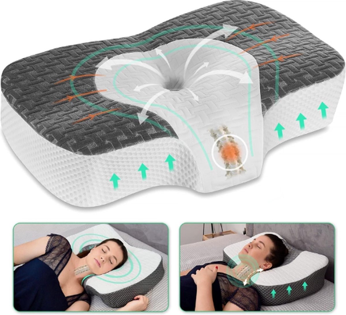 QPFO® Anti snurk kussen – ergonomisch apneu kussen – speciaal voor zijslapers – comfortabel kussen tegen snurken en slaapapneu