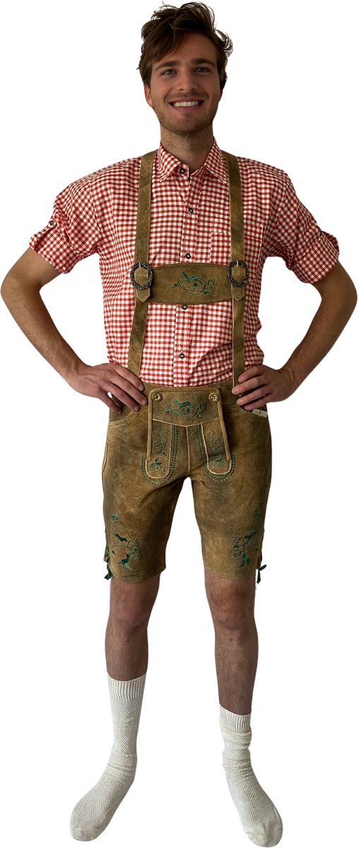 Trachten-Shop Lederhose Cziommer Heren – Oktoberfest Korte Lederbroek – Lichtbruin – Maat XL – 100% Echt Leder