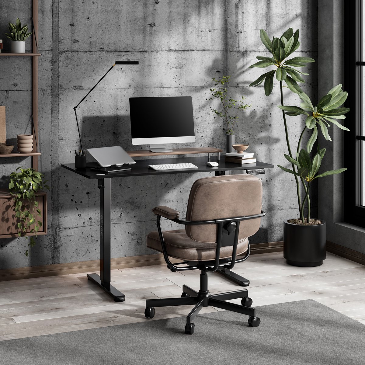 SENSE7 NOJO LIGHT - Zit Sta Bureau - 120 cm x 60 cm - Elektrisch bureau - Verstelbare bureau - Elektrische Hoogteverstelling - Hoogte 72-118 cm - Intelligent Bedieningspaneel - Zwart thumbnail 4