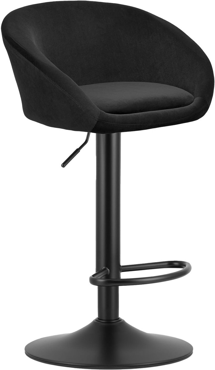 LEOBERT Barkruk EAST – Velvet Zwart - Zwarte Basis - Rugleuning, Verstelbare Hoogte, 360° Draaibaar, Comfortabele Voetsteun, Modern Design, Max. 110 kg zwart / zwart