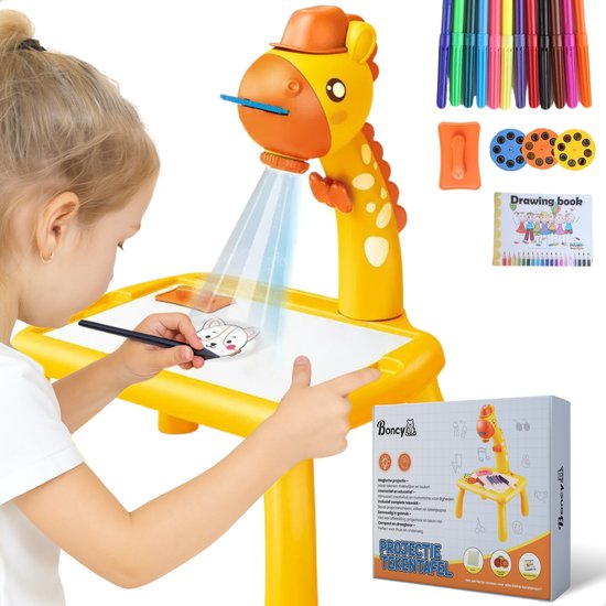 Boncy® Giraffe Tekentafel Kinderen - Educatief Speelgoed - Leren Tekenen & Kleuren voor Kinderen - Tekenbord Tekentafels met Projector en Whiteboard - Tekenprojector Teken Tafel - Montessori Tekenborden Auto Tekenmachine - Jongens & Meisjes Cadeau