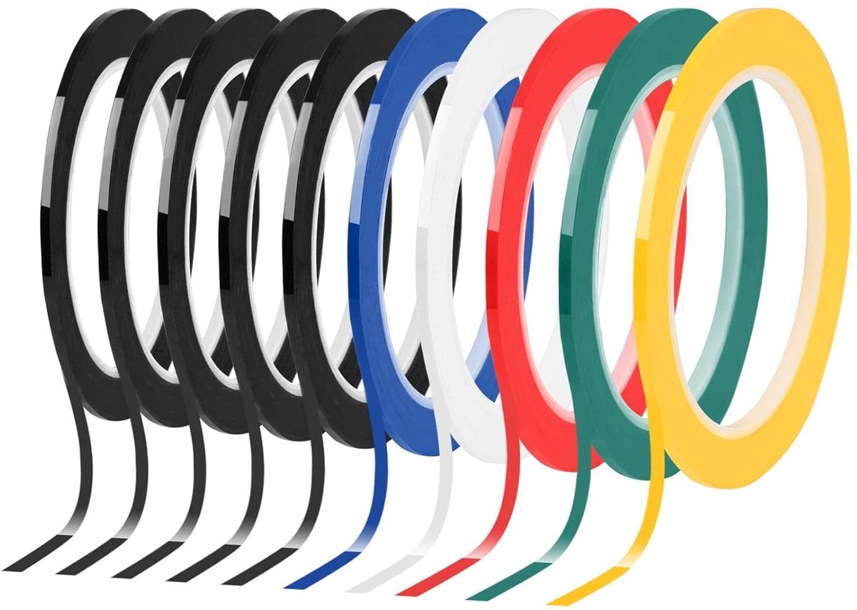Allecto Plus - Zelfklevend Plakband voor Whiteboards en Blackboards, 10 Rollen van 3 mm x 66 m, PET-Artist Tape, Verschillende Kleuren
