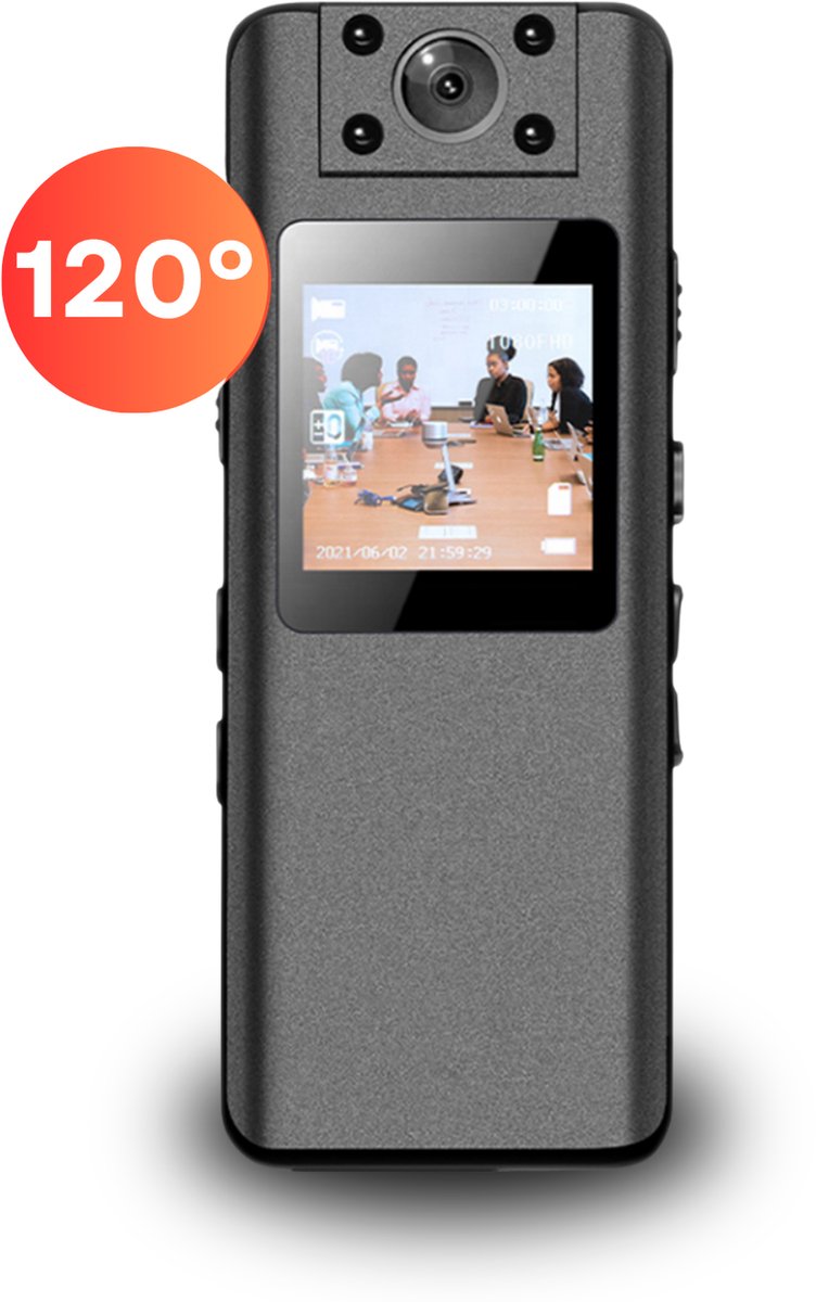 Bol.com Bodycam - Actioncam - Bodycam Politie - Met Displayscherm - 1080P - Infrarood - Nachtzicht - FullHD - 120º Lens - 180 Gr... aanbieding