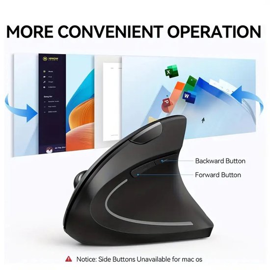 Ergonomische Verticale Draadloze Muis 2,4 GHz – 6-Knoppen | 800/1200/1600 DPI | Right-Hand | Laptop & PC