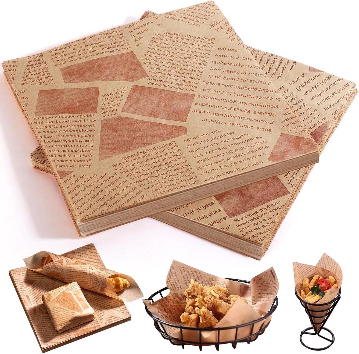 Provento - Vetvrij Papier Vellen 250 Stuks 18x18cm - Perkament Papier Bakpapier - Waterdicht Voedsel Inpakken voor Brood Sandwich Chip