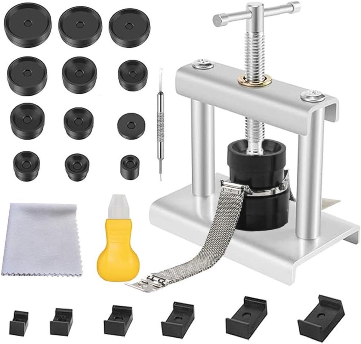 Allecto Plus - Horlogepersset voor horloge reparatie en batterijwissel met 18 vormpjes
