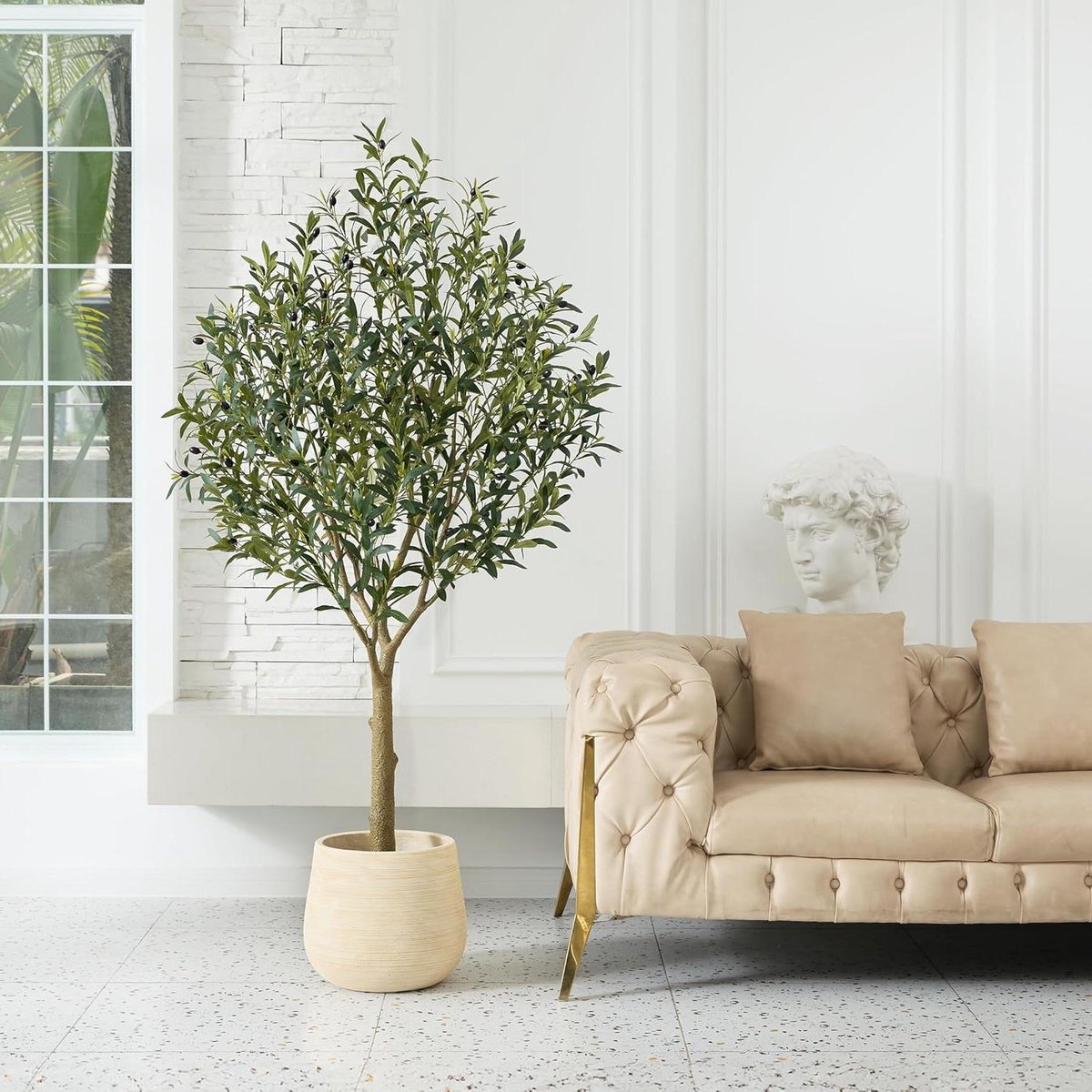 Provento Grote nep olijfboom van 180 cm hoog, decoratieve kunstplant met pot Zwart