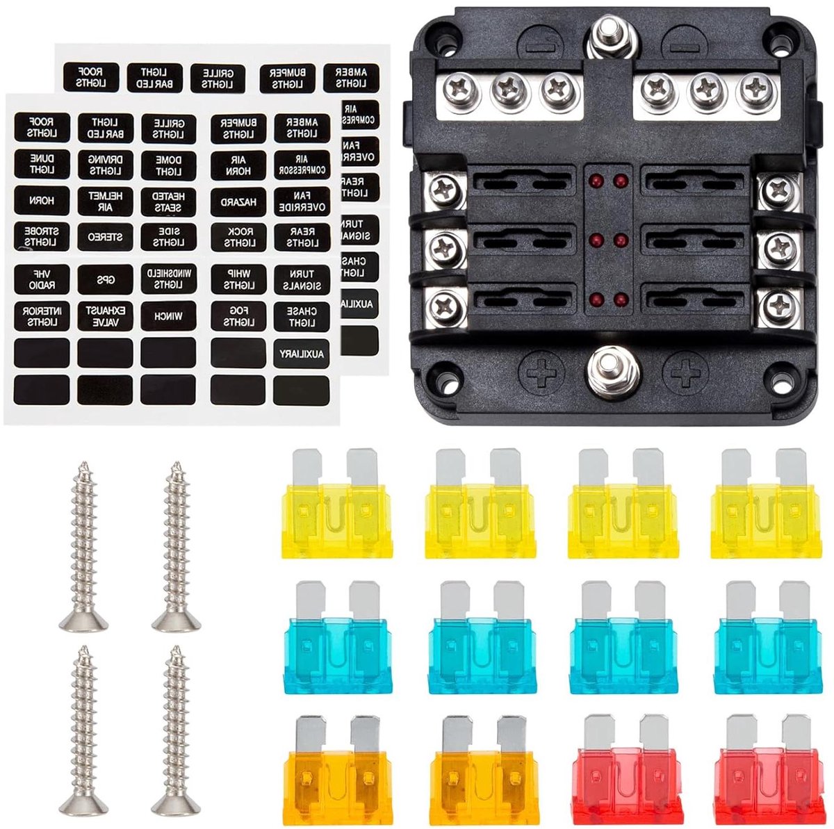 Image of 6-weg zekeringkast autolemmet met LED-display en bus - 12V auto boot vrachtwagen SUV