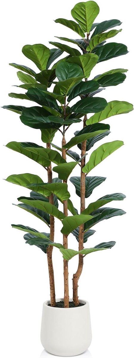 Provento Kunstboom Ficus Lyrata 150 cm, decoratieve hoge kunstplant met pot voor binnen, thuisdecoratie, slaapkamer en balkon. Groen