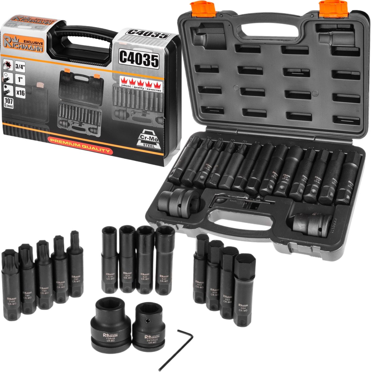 Richmann Slagmoerdoppen Set Torx Inbus 3/4" & 1" 16 Delig