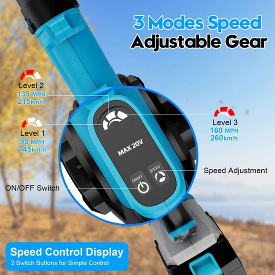 Benelux Select Bladblazers - Bladblazer Accu - Bladblazer Op Accu - Met Accessoires - LCD-Display - Incl. 2 Accu’s - 1.3kg van Benelux Select — afbeelding 2