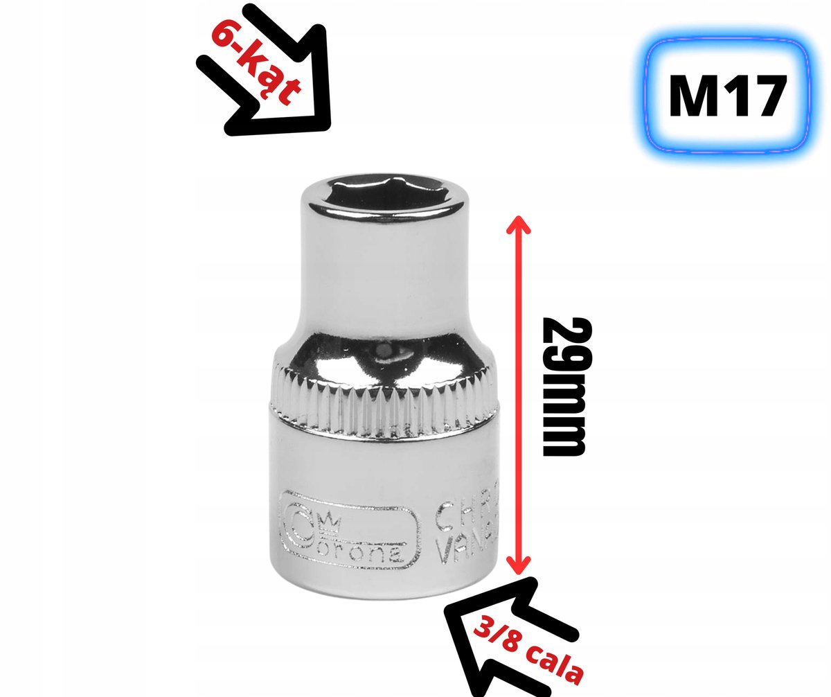 Dopsleutel 3/8" 6-kant M17x29mm CrV