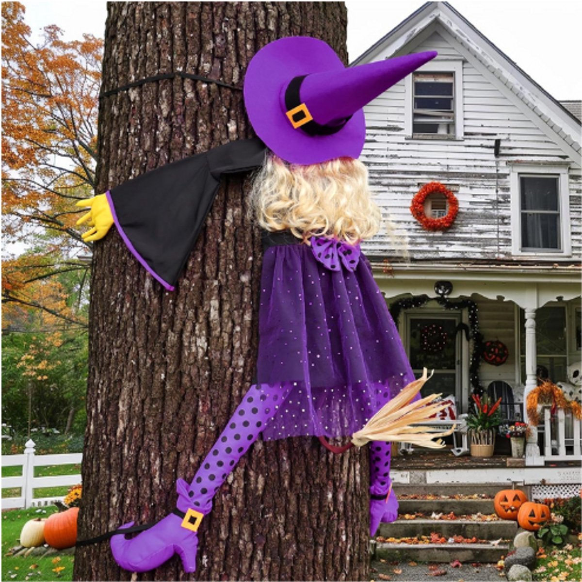 Thuys – 135cm Paarse Halloween Heksendecoratie – Grote Hangende Tuin – En Patioversiering