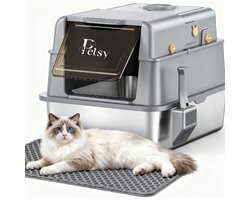 Petsy® - Premium Kattenbak RVS Pro - XXL - Incl. Geurneutralisator - Incl. Kattenbakschep, Grit Opvanger & Uitloopmat - Voor Grote & Kleine Katten - 37L Inhoud Groot -