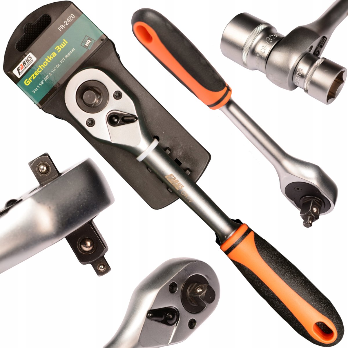 Farys 3-in-1 Ratelsleutel: 1/4", 3/8", 1/2" - Universeel Gereedschap