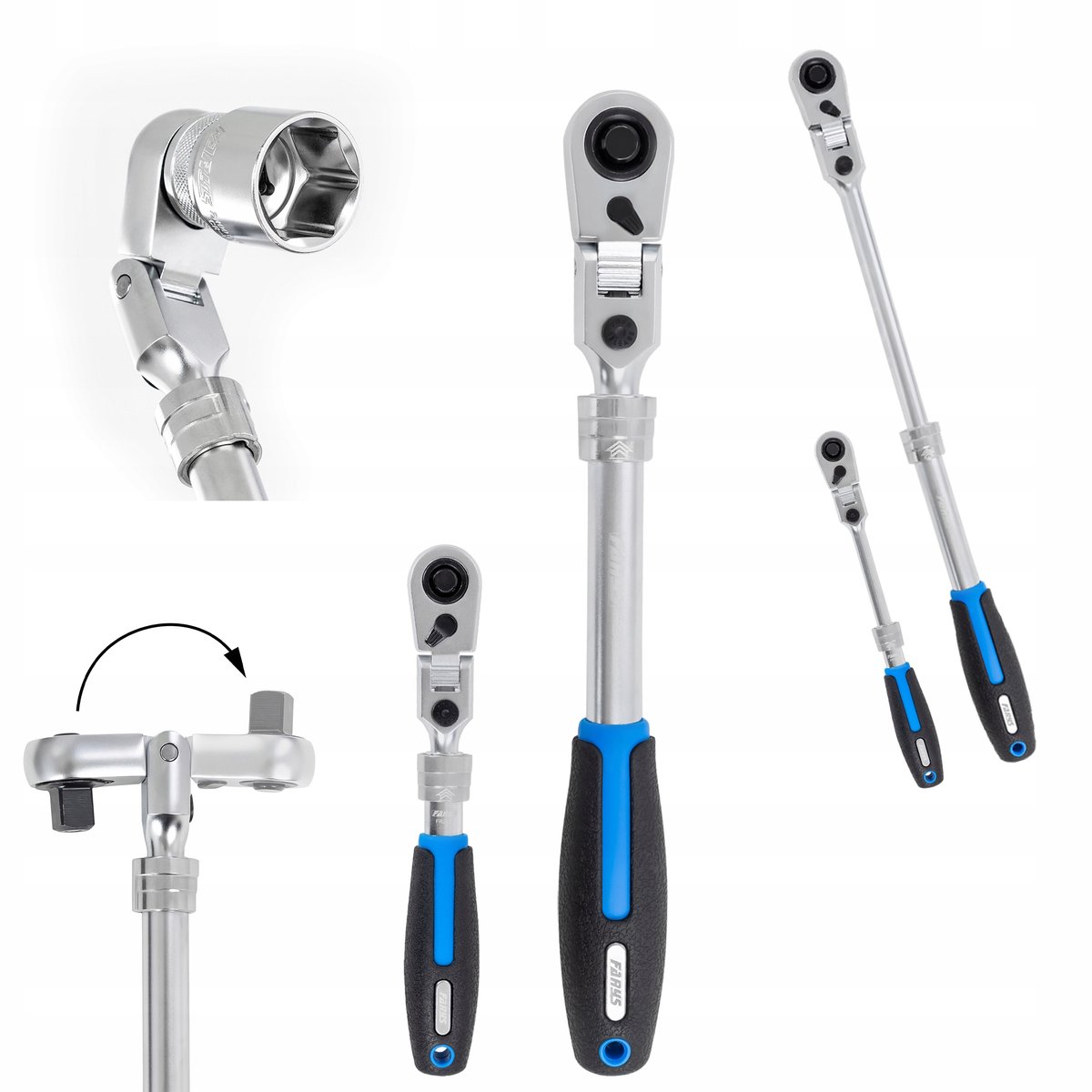 Telescopische ratelsets 1/4" & 1/2" - 72 Tands, Flexibele Kop