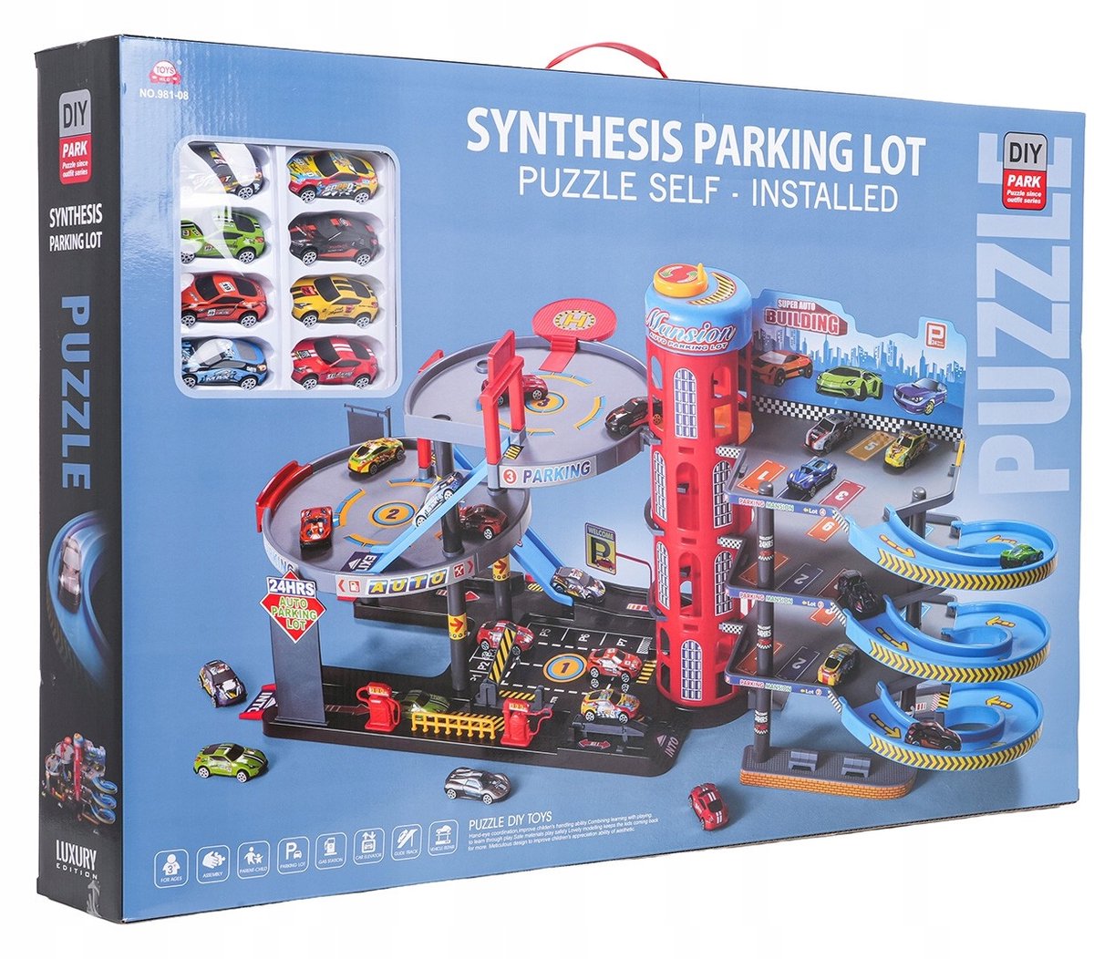 Mega Parkeergarage beschikt over 8 auto's - 4 niveaus, lift- en helikopterplatform