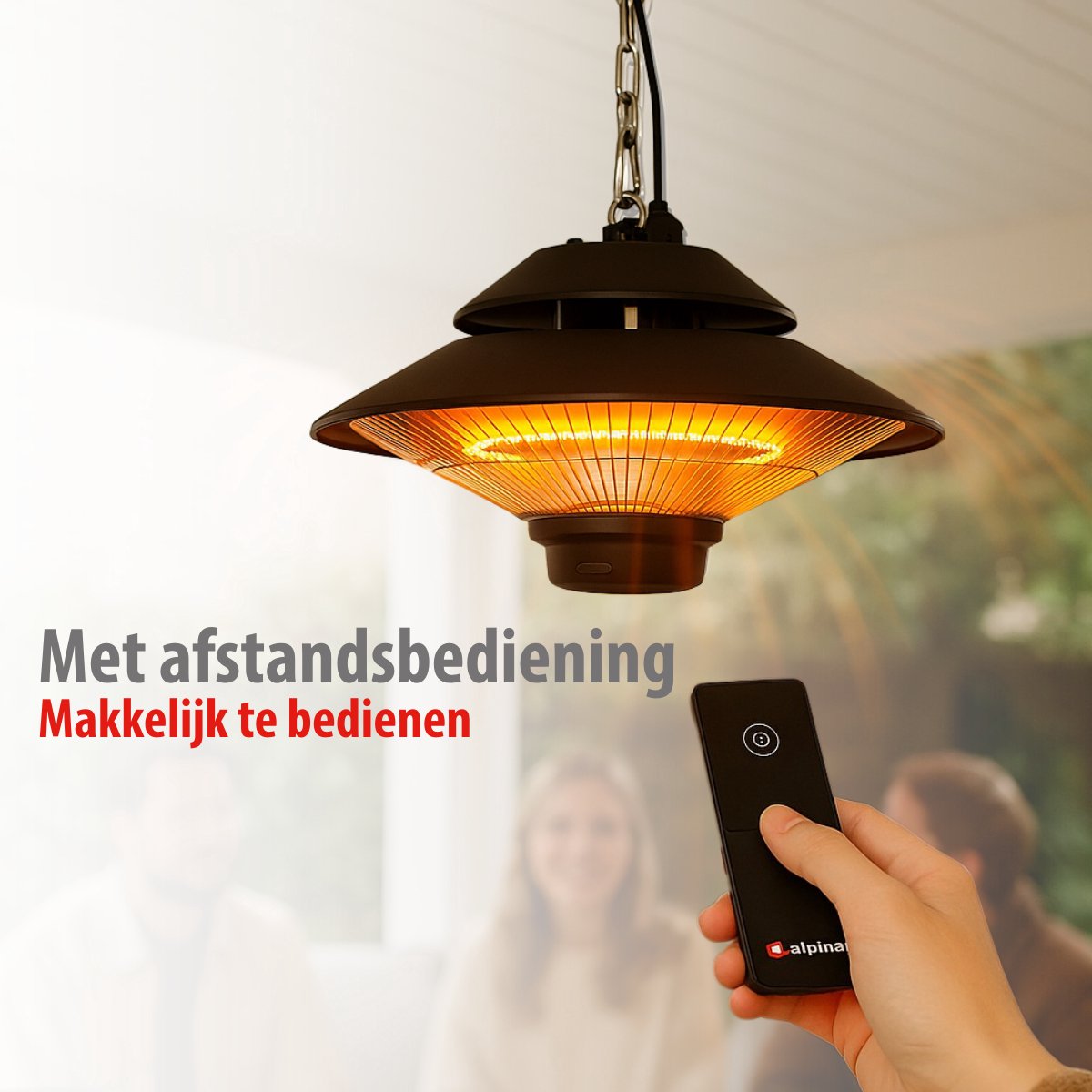 alpina Heater Terrasverwarmer met Infrarood Verwarming - Heater Elektrisch en Hangend - Terras Verwarmer P44 Spatwaterdicht - Terrasheater 1500W met Afstandsbediening – foto 4