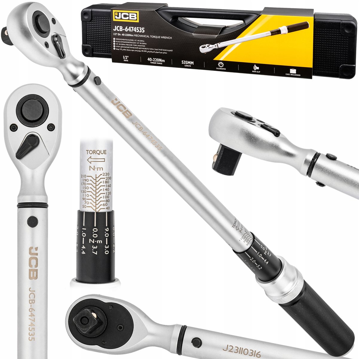 JCB Kluczen - Draaimomentsleutel - 1/2" - 40-220Nm - Chromo-vanadium Staal