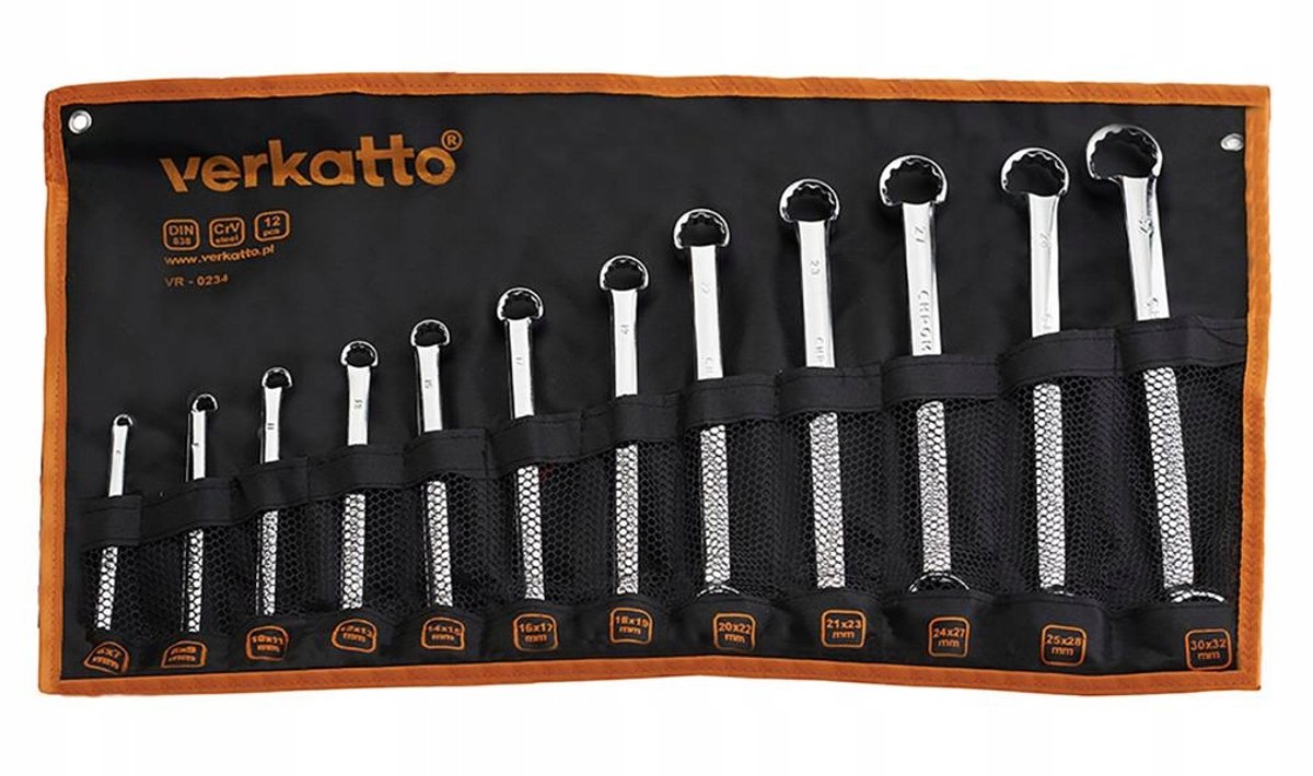 Verkatto Ringsteeksleutel Set 12 Stuks, Gebogen
