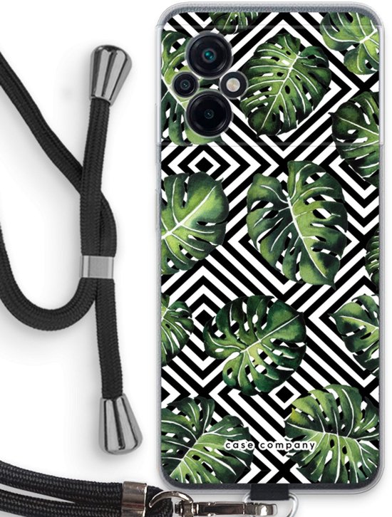 Case Company® - Coque avec cordon adaptée pour Xiaomi Poco M5 Coque avec cordon - Jungle géométrique - Coque de téléphone avec cordon Zwart - Protection sur tous les côtés et sur le bord de l'écran