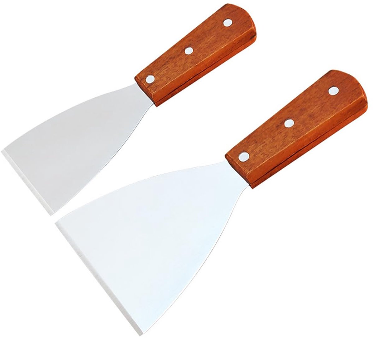 Teppanyaki Schoppen Set - Roestvrij staal - 2 Stuks - Houten Handvat