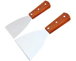 Teppanyaki Schoppen Set - Roestvrij staal - 2 Stuks - Houten Handvat