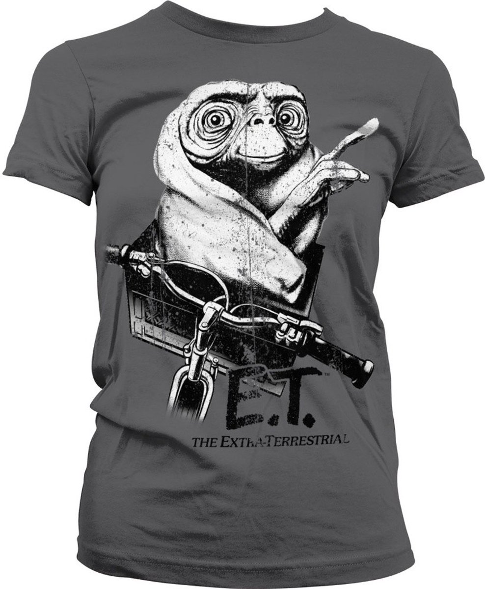 E.T. Biking Distressed Girly T-shirt voor dames, donkergrijs