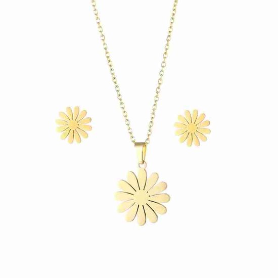 WeLoveSilver - ensemble collier et clous d'oreilles - couleur or - marguerite