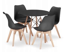 Set Ronde Eettafel TODI Ø80 cm Zwart + 4 Eetkamerstoelen MARK Zwart – Eetkamerset – Eethoek – Scandinavisch Design - Compact en Modern – Geschikt voor Keuken, Eetkamer en Woonkamer - Ideaal voor Kleine Ruimtes