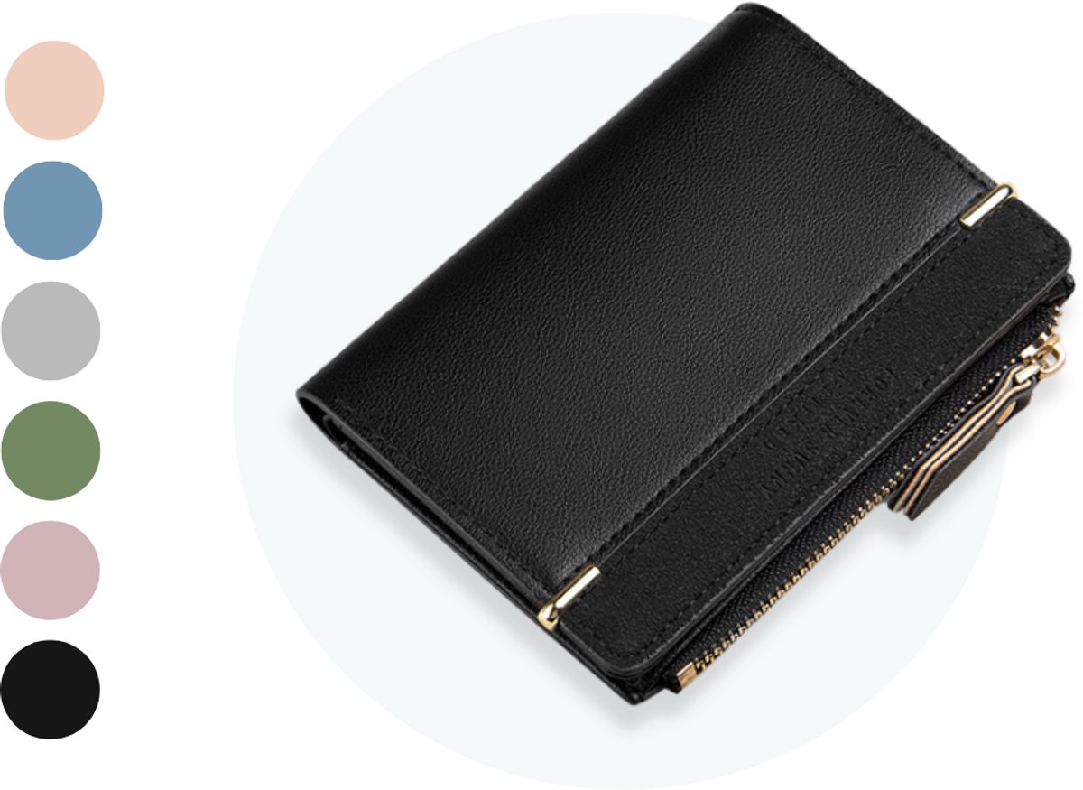 ZILOU® Portemonnee Dames Klein - tot 12 Pasjes - Portefeuille Dames ritssluiting - voor Munt- en Briefgeld - Kunstleer - Zwart