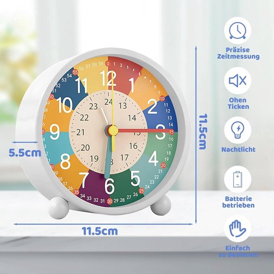QPFO® Kinderwekker Zonder Tikken - Nachtlampje met Zacht Alarmgeluid - Wekker voor Jongens en Meisjes — afbeelding 3
