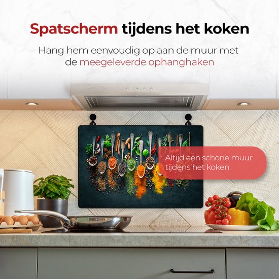 KitchyMist Inductie Beschermer 78x52 cm - Kruiden en Specerijen Lepels - Kookplaat Beschermer - Afdekplaat voor Kookplaat - Inductie Mat - Spatscherm Achterwand Keuken