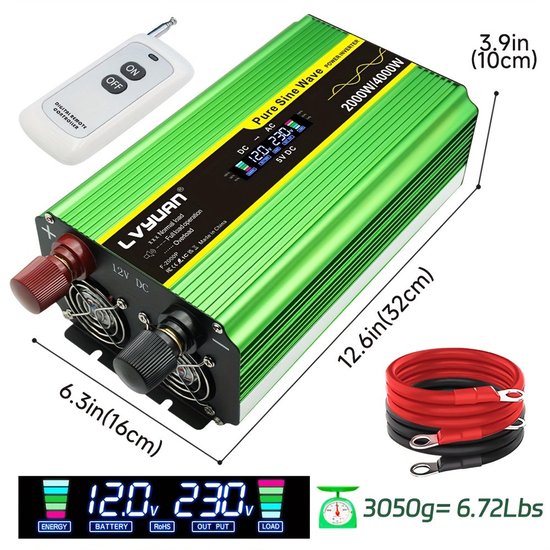 Convertisseur 2000W, DC 12V à AC 220V Onduleur à Onde Sinusoïdale Pure