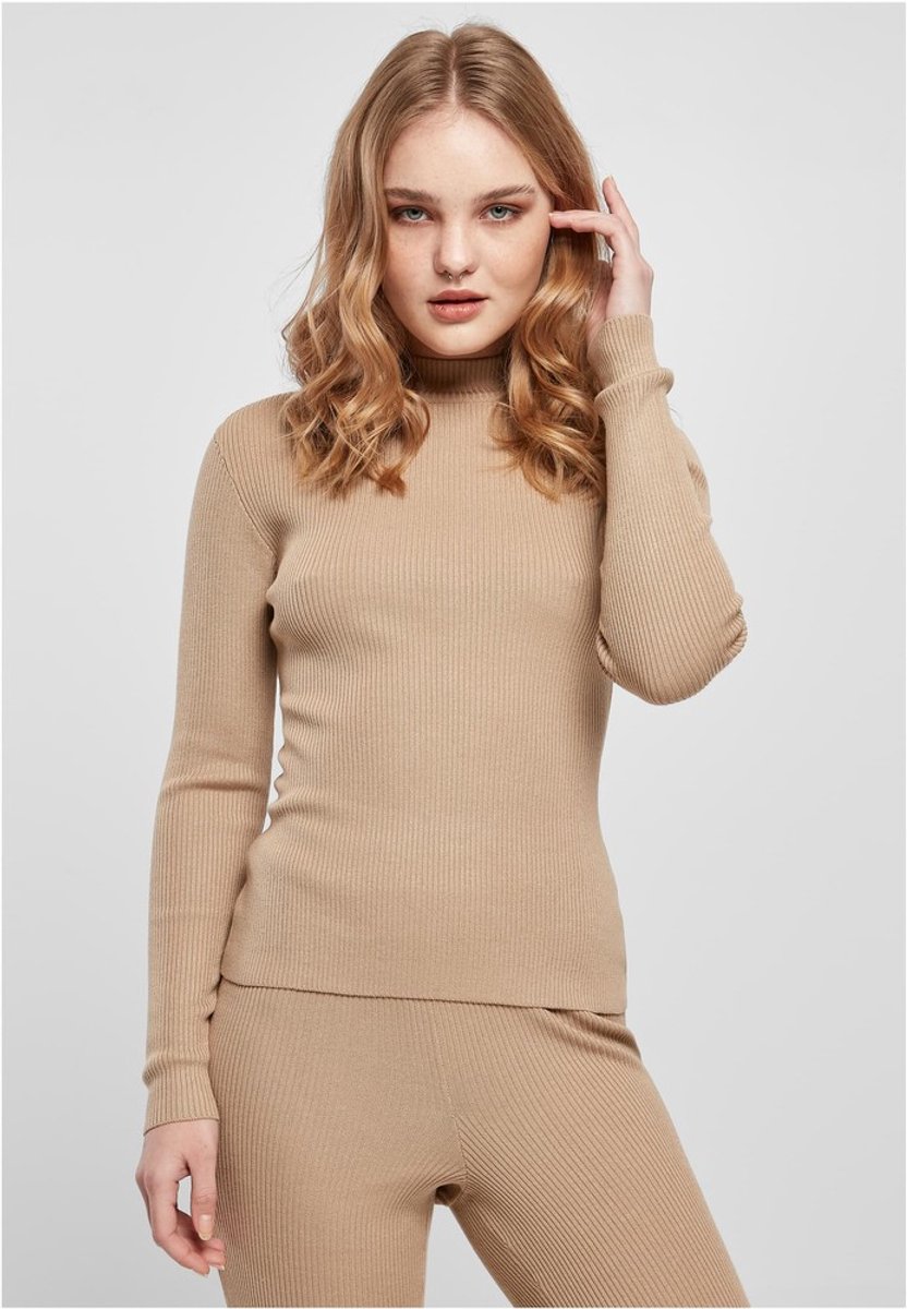 Urban Classics Ladies Rib Knit Turtleneck Sweater/trui 4XL Beige