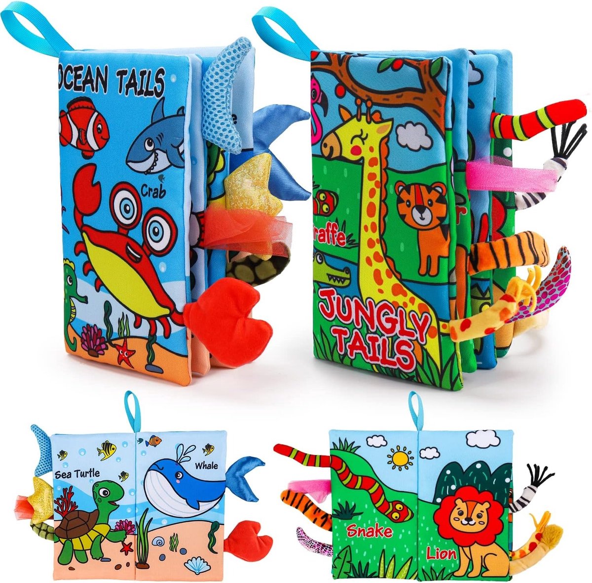 Image of 2-delige Set Baby Stoffen Boek (Giraffe + Krab), Hoog Contrasterende Sensorische Speelgoed, Kreukelboek voor Baby's, Geschikt voor 0-12 Maanden