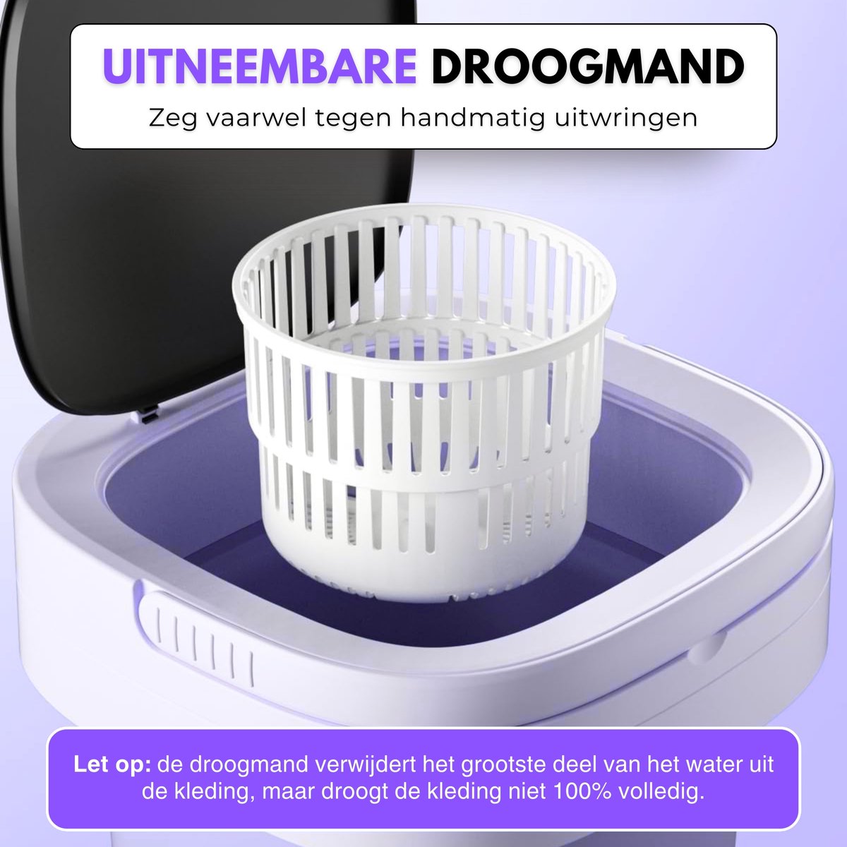Boncy® Premium Mini Wasmachine met centrifuge - 11L Paars - Compacte Opvouwbare Miniwasmachine - Kleine Wasmachine Opvouwbaar - Ideaal voor Camping Apartement Kamer of Reizen - 4 kg + — afbeelding 2