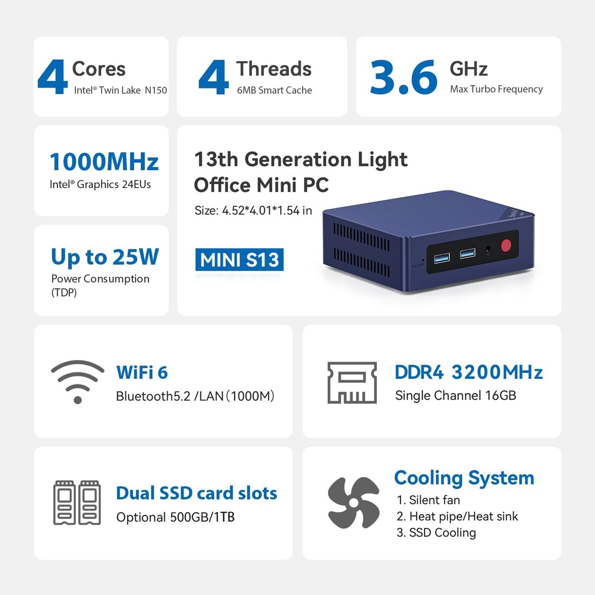 Beelink Mini S13 Pro mini PC - Intel N150 - 16GB RAM - 1TB SSD