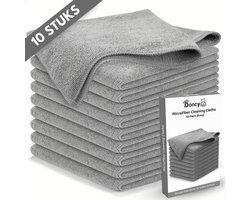 Boncy® Premium Microvezeldoekjes - 10-pack Grijs - Ideaal voor Schoonmaak Stof Auto Beeldscherm Bril - Schoonmaakdoekjes Poetsdoeken Microvezel - Microvezeldoek Vaatdoekjes Huishouddoekjes Zwart - Poetsdoek Doekjes