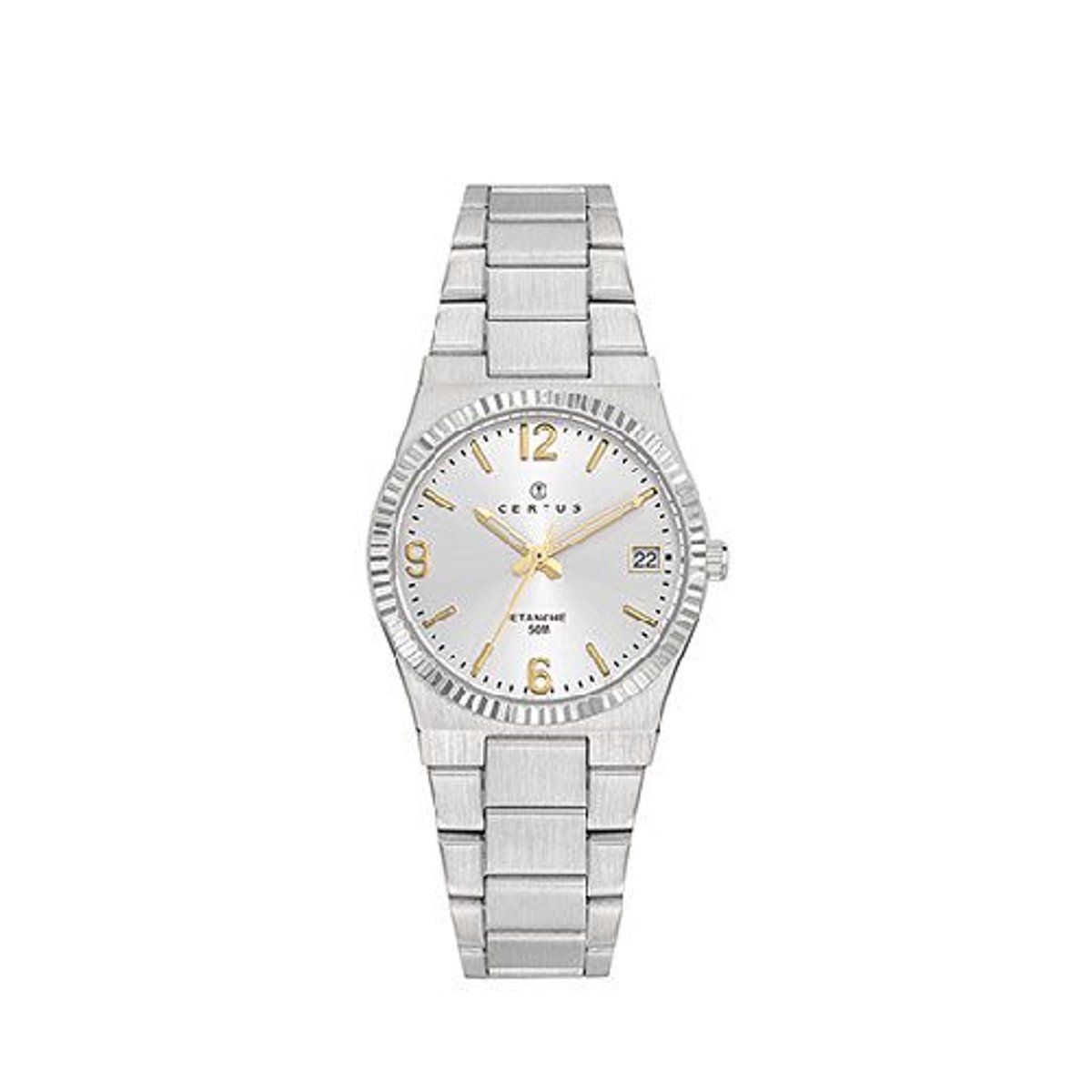Certus-dameshorloge-model 641394-zilverkleurig-goudkleurig-datum-5 atm waterdicht-diameter 30 mm-made in France