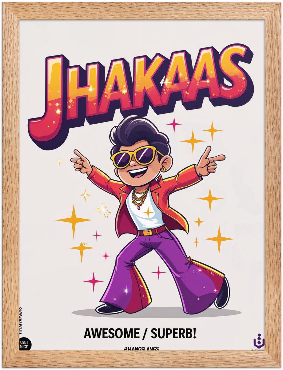 Funny Hindi Indian Slang Poster Jhakaas – Quirky Wall Art Print – Home & Living Room Décor – 30×40 cm / A3 Oak