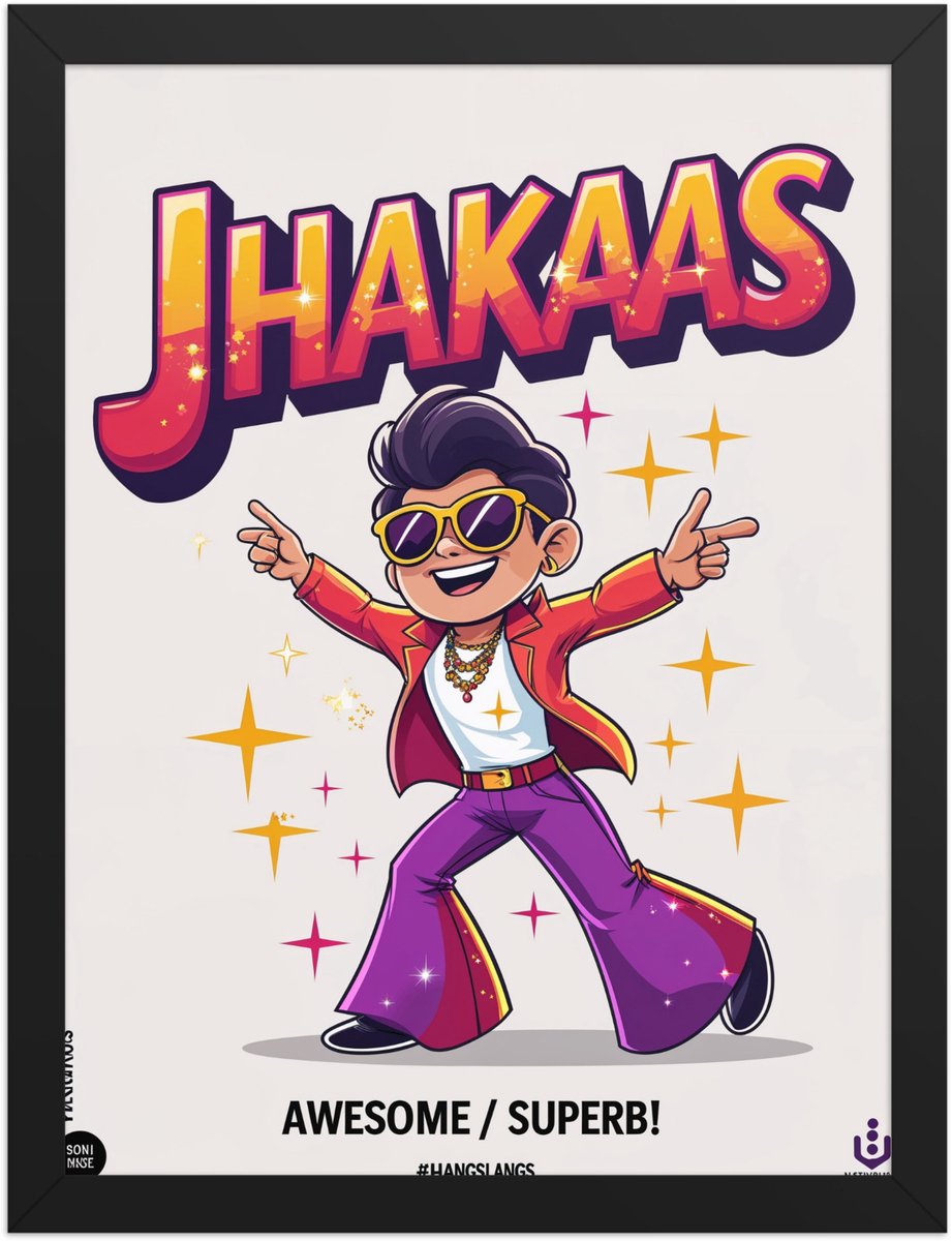 Funny Hindi Indian Slang Poster Jhakaas – Quirky Wall Art Print – Desi Home & Living Room Décor – 30×40 cm / A3 Black