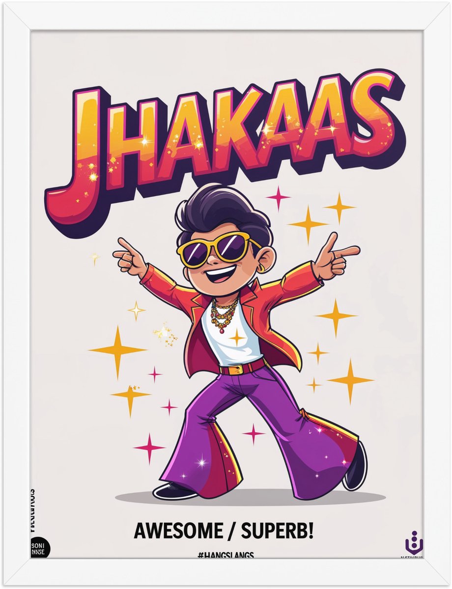 Funny Hindi Indian Slang Poster Jhakaas – Quirky Wall Art Print – Desi Home & Living Room Décor – 30×40 cm / A3 White