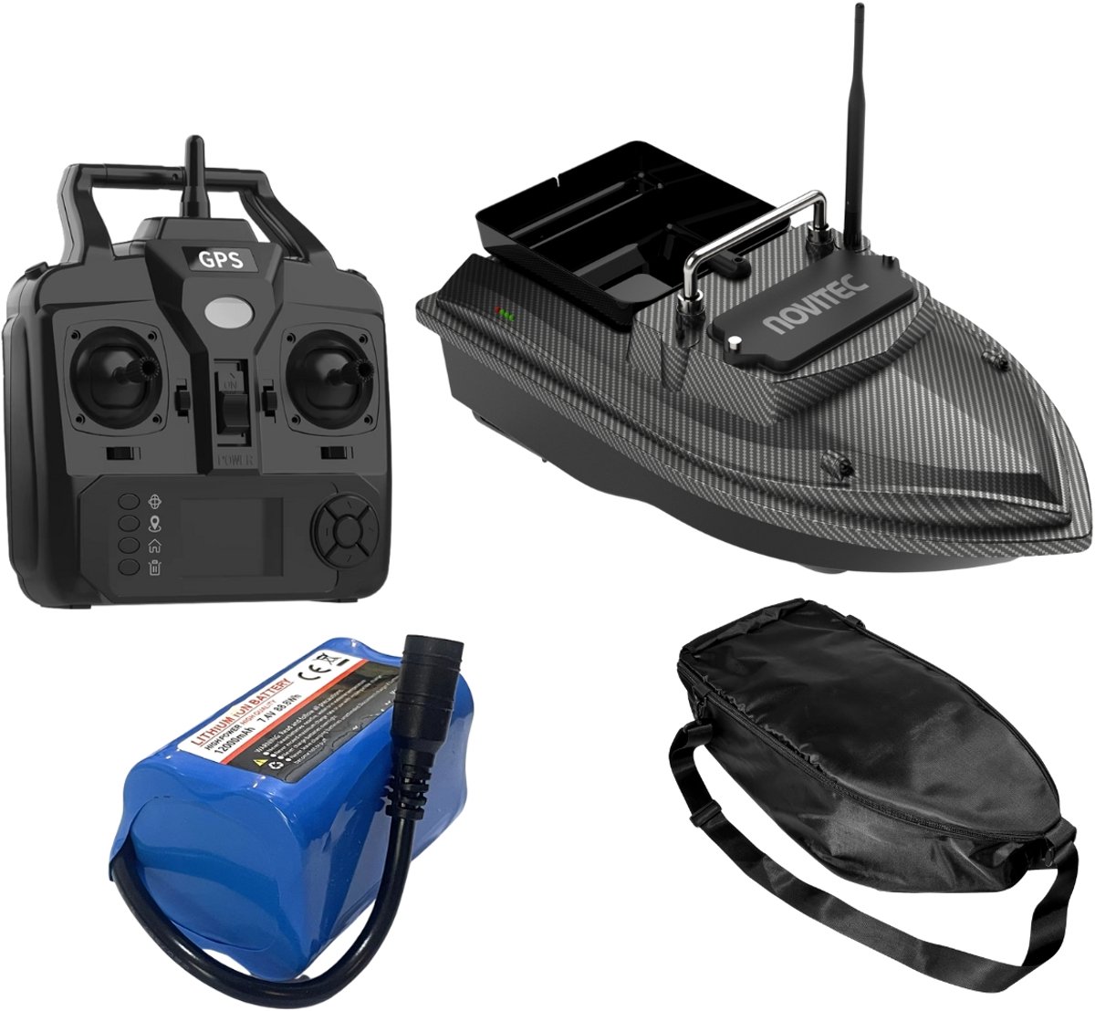 Novitec Scout GPS Voerboot - Karper Voerboot - Inclusief Batterij - 160 GPS Postities - 500M Bereik - Ruime Laadbak - Inclusief Draagtas - 1 Jaar Garantie
